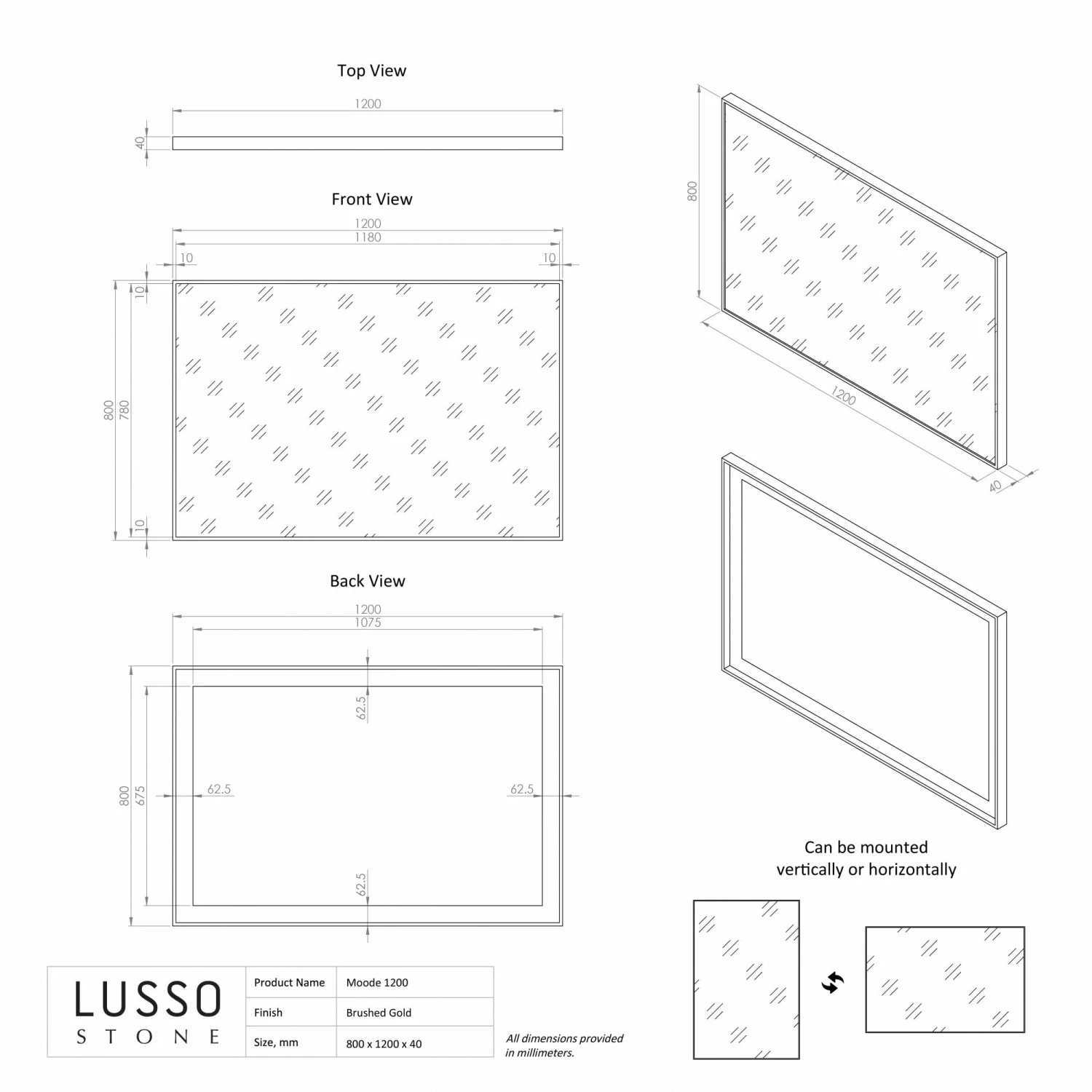 Moode Brushed Gold Mirror 1200mm 5 Moode Brushed Gold Mirror 1200mm - Image 3