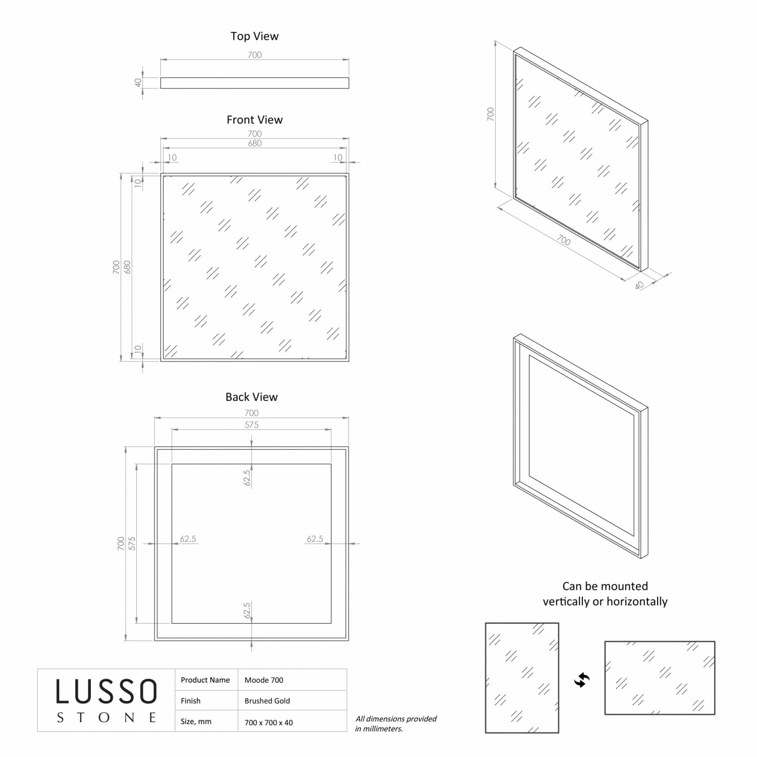 Moode Brushed Gold Mirror 700mm 5 Moode Brushed Gold Mirror 700mm - Image 3