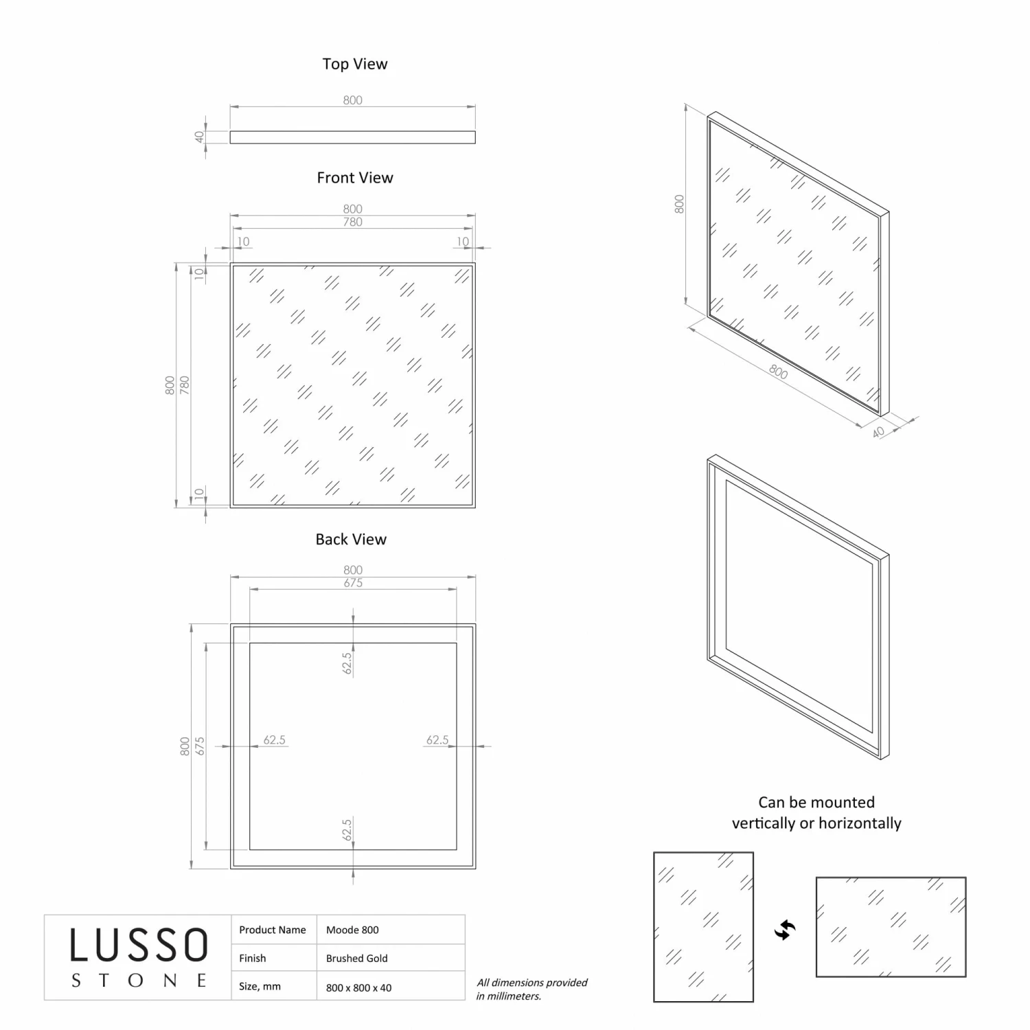 Moode Brushed Gold Mirror 800mm 5 Moode Brushed Gold Mirror 800mm - Image 3