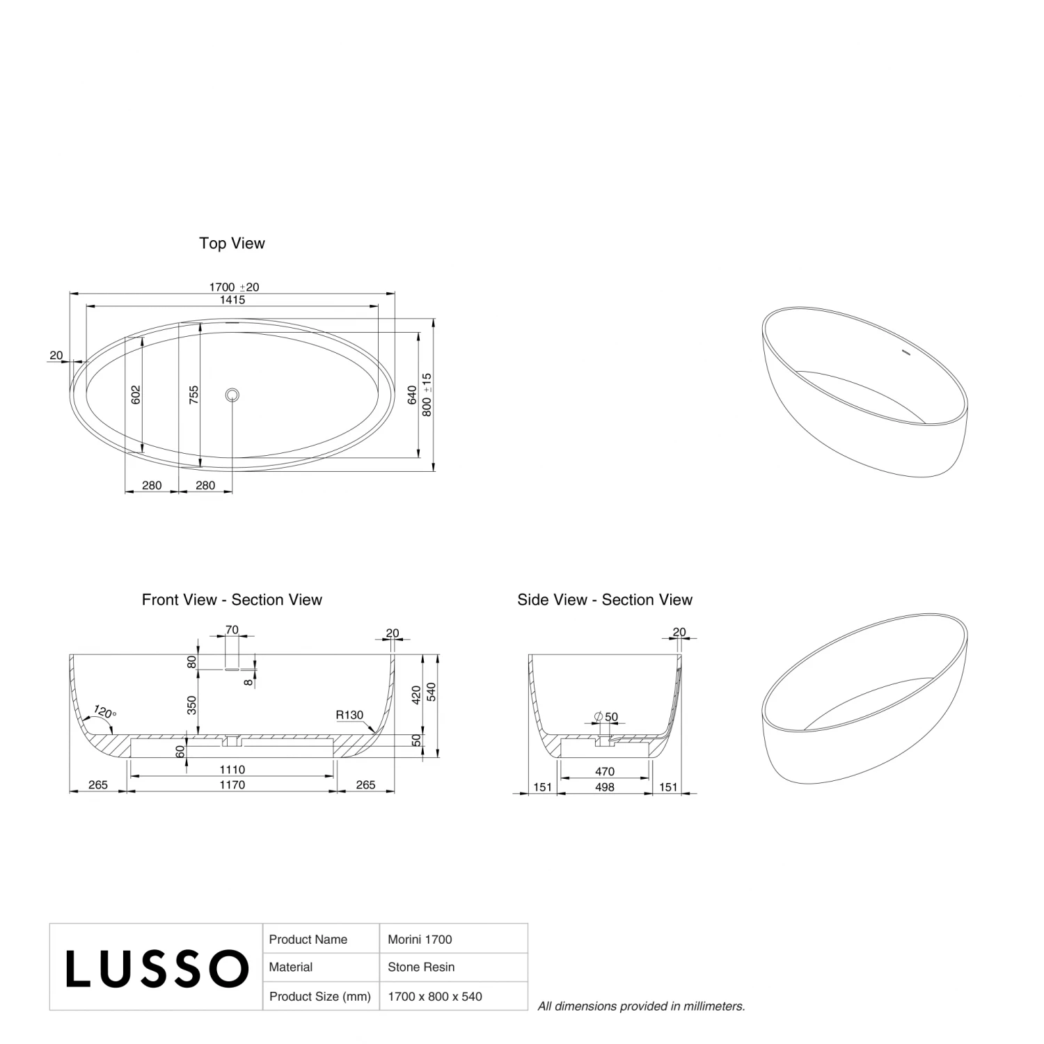 Morini Freestanding Stone Bath 1700mm 6 Morini Freestanding Stone Bath 1700mm - Image 5