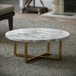 Nazzano Arabescato Marble Round Coffee Table