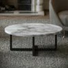 Nazzano Arabescato Marble Round Coffee Table With Black Legs
