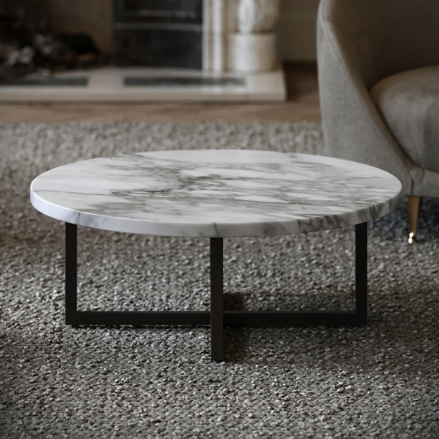 Nazzano Arabescato Marble Round Coffee Table With Black Legs 3 Nazzano Arabescato Marble Round Coffee Table With Black Legs