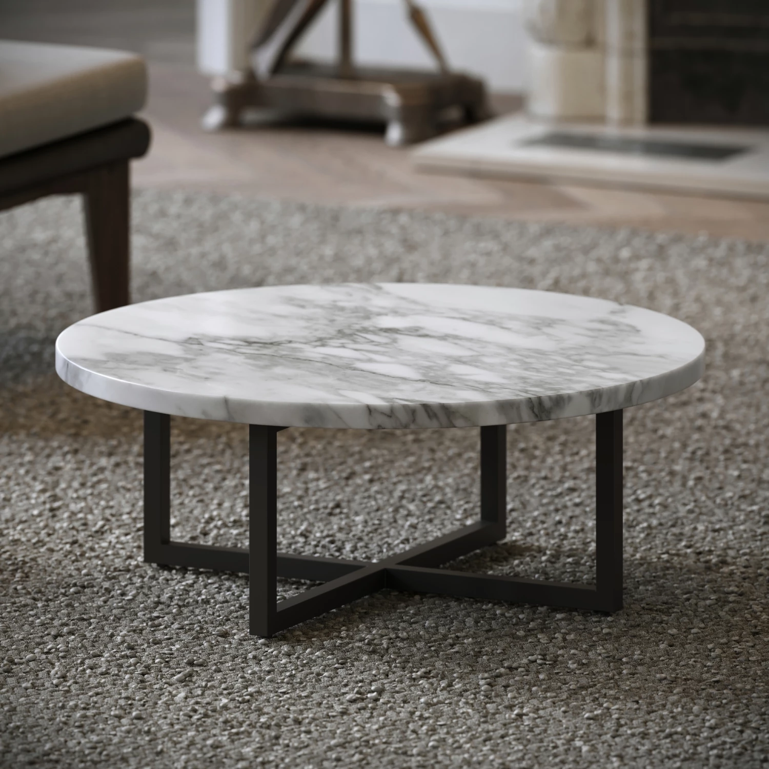 Nazzano Arabescato Marble Round Coffee Table With Black Legs 4 Nazzano Arabescato Marble Round Coffee Table With Black Legs - Image 2
