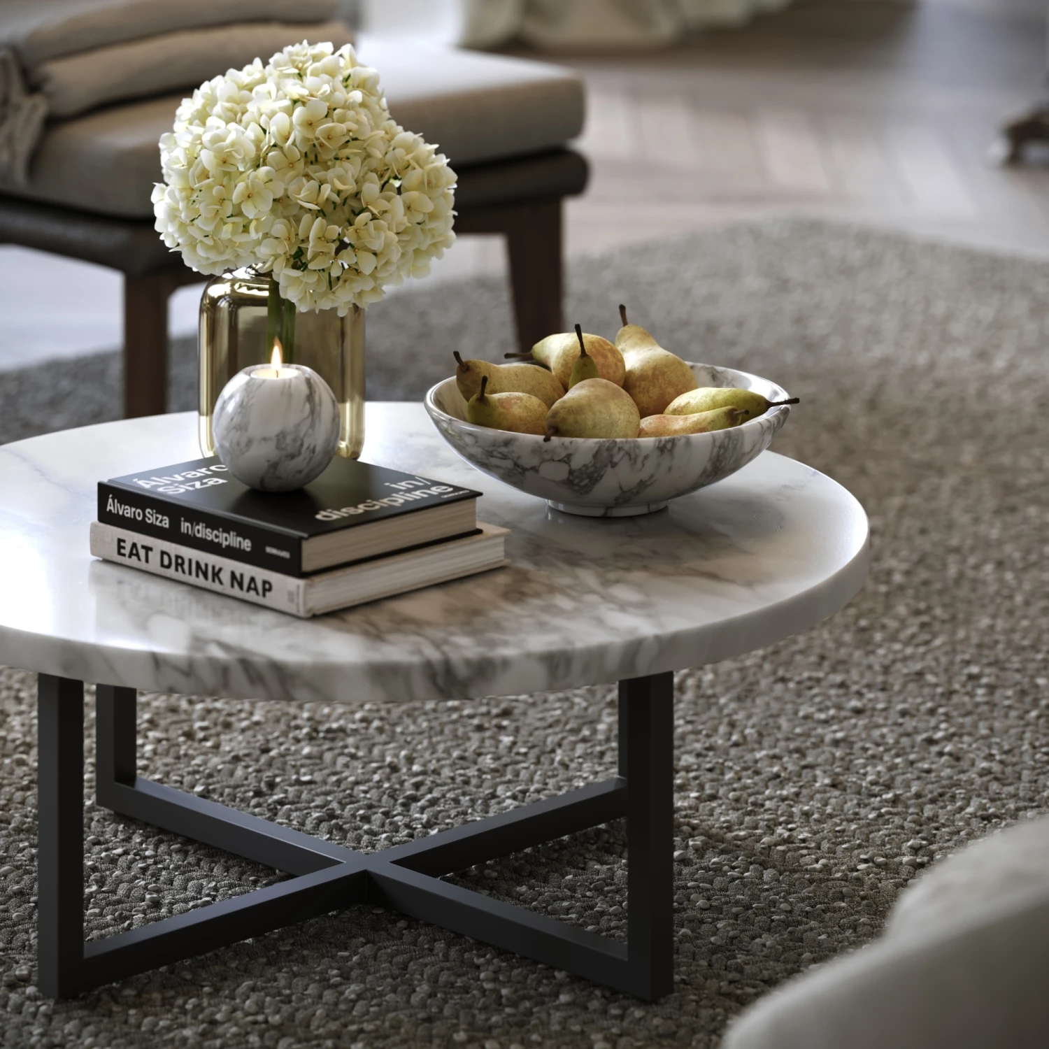 Nazzano Arabescato Marble Round Coffee Table With Black Legs 7 Nazzano Arabescato Marble Round Coffee Table With Black Legs - Image 5