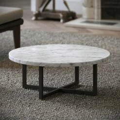 Nazzano Carrara Marble Round Coffee Table With Black Legs -LUSSO STONE Sales nazzano carrara marble round coffee table with black legs p5342 44234 zoom