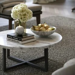 Nazzano Carrara Marble Round Coffee Table With Black Legs -LUSSO STONE Sales nazzano carrara marble round coffee table with black legs p5342 44237 zoom