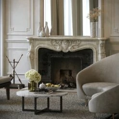 Nazzano Carrara Marble Round Coffee Table With Black Legs -LUSSO STONE Sales nazzano carrara marble round coffee table with black legs p5342 44238 zoom