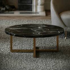 Nazzano Nero Marquina Marble Round Coffee Table
