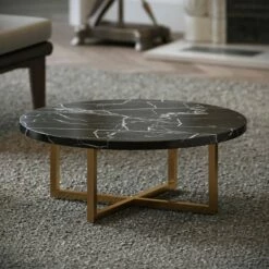 Nazzano Nero Marquina Marble Round Coffee Table -LUSSO STONE Sales nazzano nero marquina marble round coffee table p5340 34278 zoom