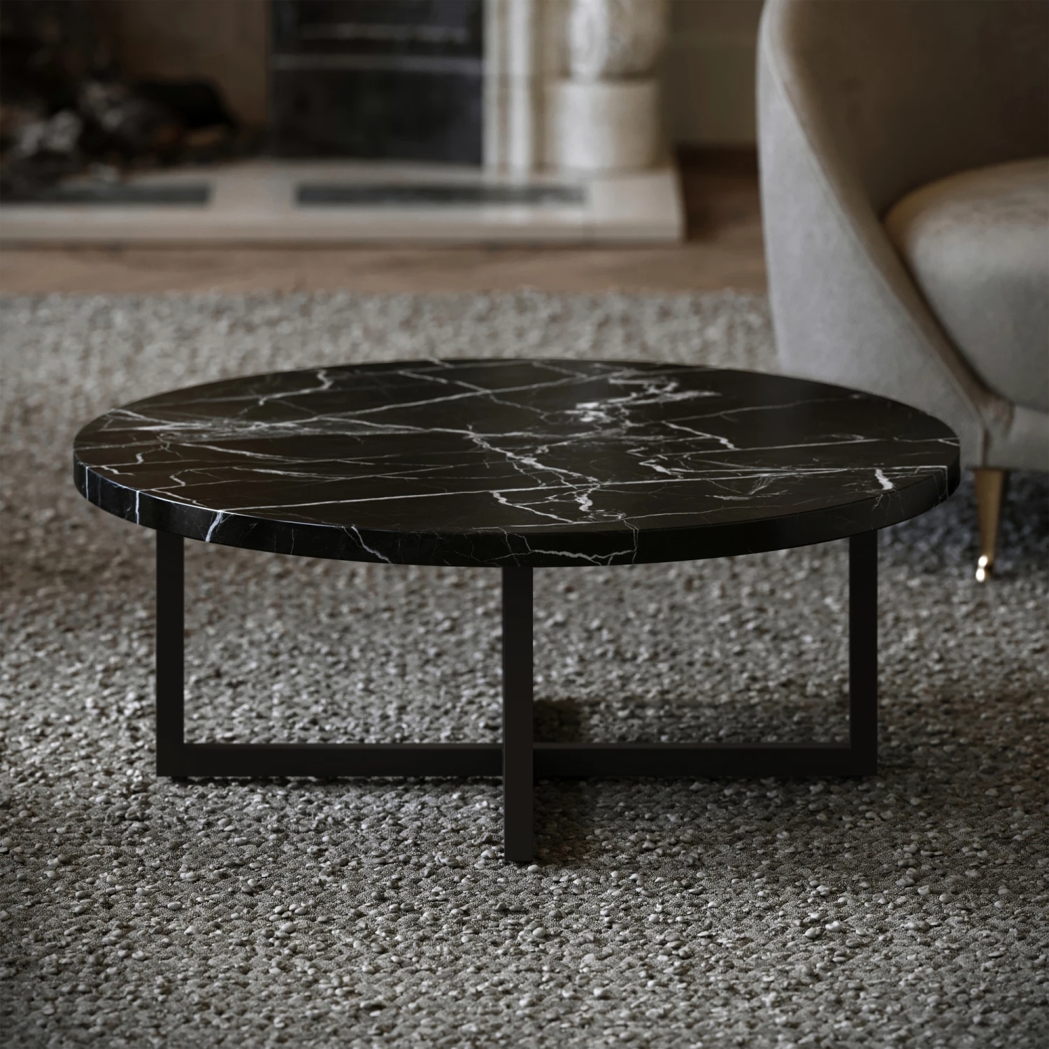 Nazzano Nero Marquina Marble Round Coffee Table With Black Legs 3 Nazzano Nero Marquina Marble Round Coffee Table With Black Legs