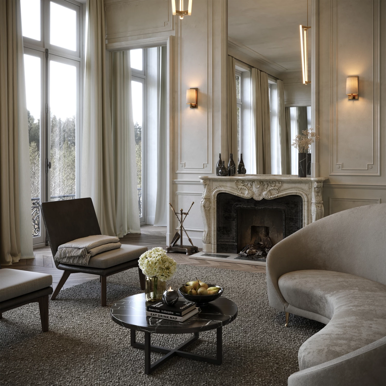 Nazzano Nero Marquina Marble Round Coffee Table With Black Legs 7 Nazzano Nero Marquina Marble Round Coffee Table With Black Legs - Image 5