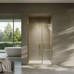 Nouveau Brushed Gold Hinged Shower Door & Screen (All Sizes)