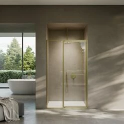 Nouveau Brushed Gold Hinged Shower Door & Screen (All Sizes) -LUSSO STONE Sales nouveau brushed gold hinged shower door screen all sizes p6922 42955 zoom