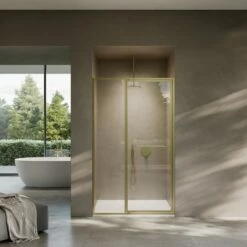 Nouveau Brushed Gold Hinged Shower Door & Screen (All Sizes) -LUSSO STONE Sales nouveau brushed gold hinged shower door screen all sizes p6922 42956 zoom