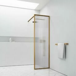 Opulence Reeded Glass Brushed Gold Shower Screen