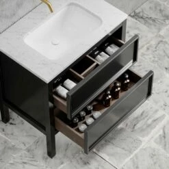 Pelham Bathroom Vanity Unit Black With Carrara Marble 800mm -LUSSO STONE Sales pelham bathroom vanity unit black with carrara marble 800mm p2219 18042 zoom