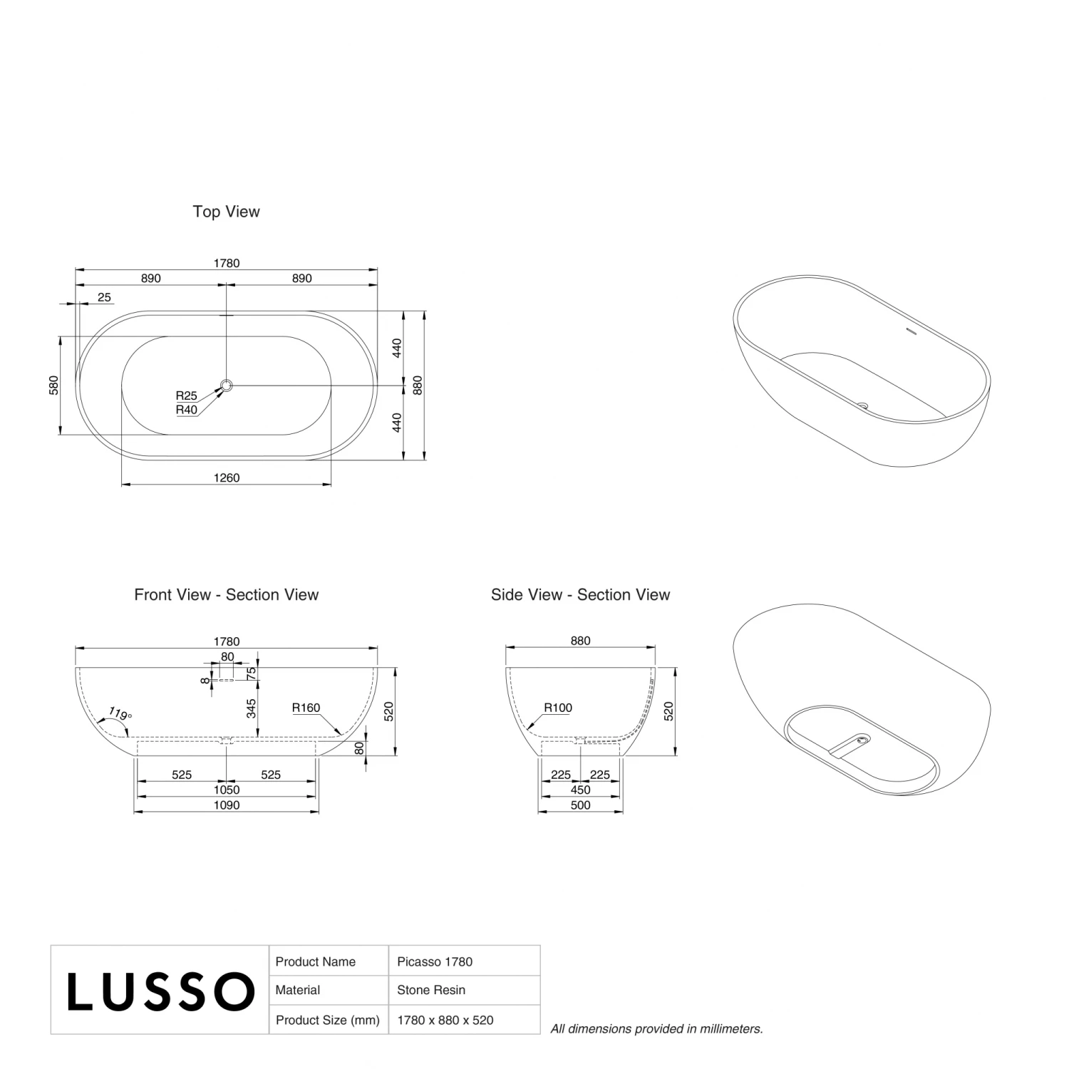 Picasso Pebble Grey Freestanding Stone Bath 1780mm 6 Picasso Pebble Grey Freestanding Stone Bath 1780mm - Image 4