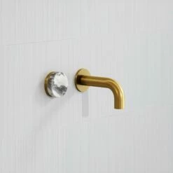 Porto Short Projection Wall Mounted Basin Tap (Brushed Gold & Arabescato Marble) -LUSSO STONE Sales porto short projection wall mounted basin tap brushed gold arabescato marble p5857 35498 zoom