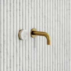 Porto Short Projection Wall Mounted Basin Tap (Brushed Gold & Carrara Marble) -LUSSO STONE Sales porto short projection wall mounted basin tap brushed gold carrara marble p5860 35507 zoom