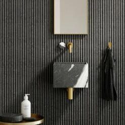 Porto Short Projection Wall Mounted Basin Tap (Brushed Gold & Panda Marble)