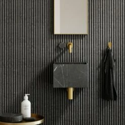 Porto Short Projection Wall Mounted Basin Tap (Brushed Gold & Pietra Grey Marble)