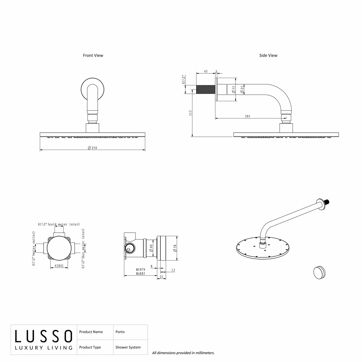 Porto Shower System (Brushed Gold & Carrara Marble) 6 Porto Shower System (Brushed Gold & Carrara Marble) - Image 4