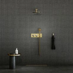 Porto Thermostatic Shower System (Brushed Gold & Panda Marble)