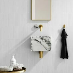 Porto Wall Mounted Basin Mixer Tap (Brushed Gold & Arabescato Marble)