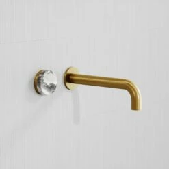 Porto Wall Mounted Basin Mixer Tap (Brushed Gold & Arabescato Marble) -LUSSO STONE Sales porto wall mounted basin mixer tap brushed gold arabescato marble p3601 22099 zoom