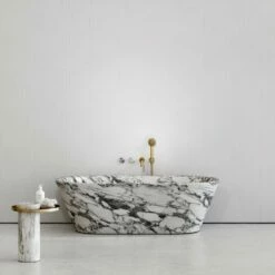 Porto Wall Mounted Bath Filler (Brushed Gold & Arabescato Marble) -LUSSO STONE Sales porto wall mounted bath filler brushed gold arabescato marble p4943 26711 image