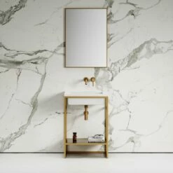 Signature Vanity Unit With Stone Basin (Brushed Gold Frame 600mm)