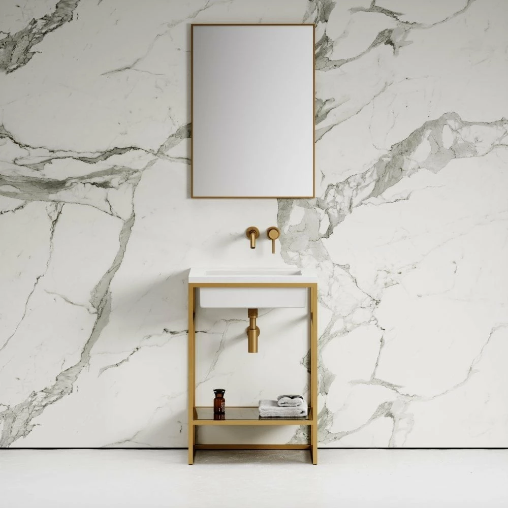 Signature Vanity Unit With Stone Basin (Brushed Gold Frame 600mm) 3 Signature Vanity Unit With Stone Basin (Brushed Gold Frame 600mm)