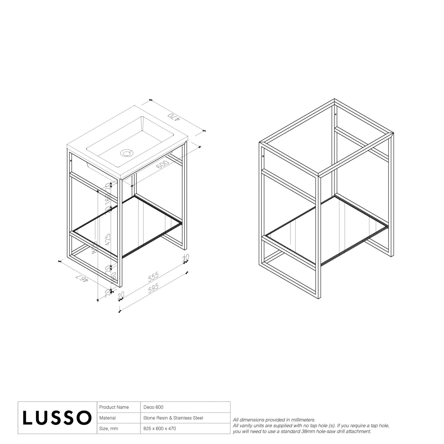 Signature Vanity Unit With Stone Basin (Brushed Gold Frame 600mm) 6 Signature Vanity Unit With Stone Basin (Brushed Gold Frame 600mm) - Image 4