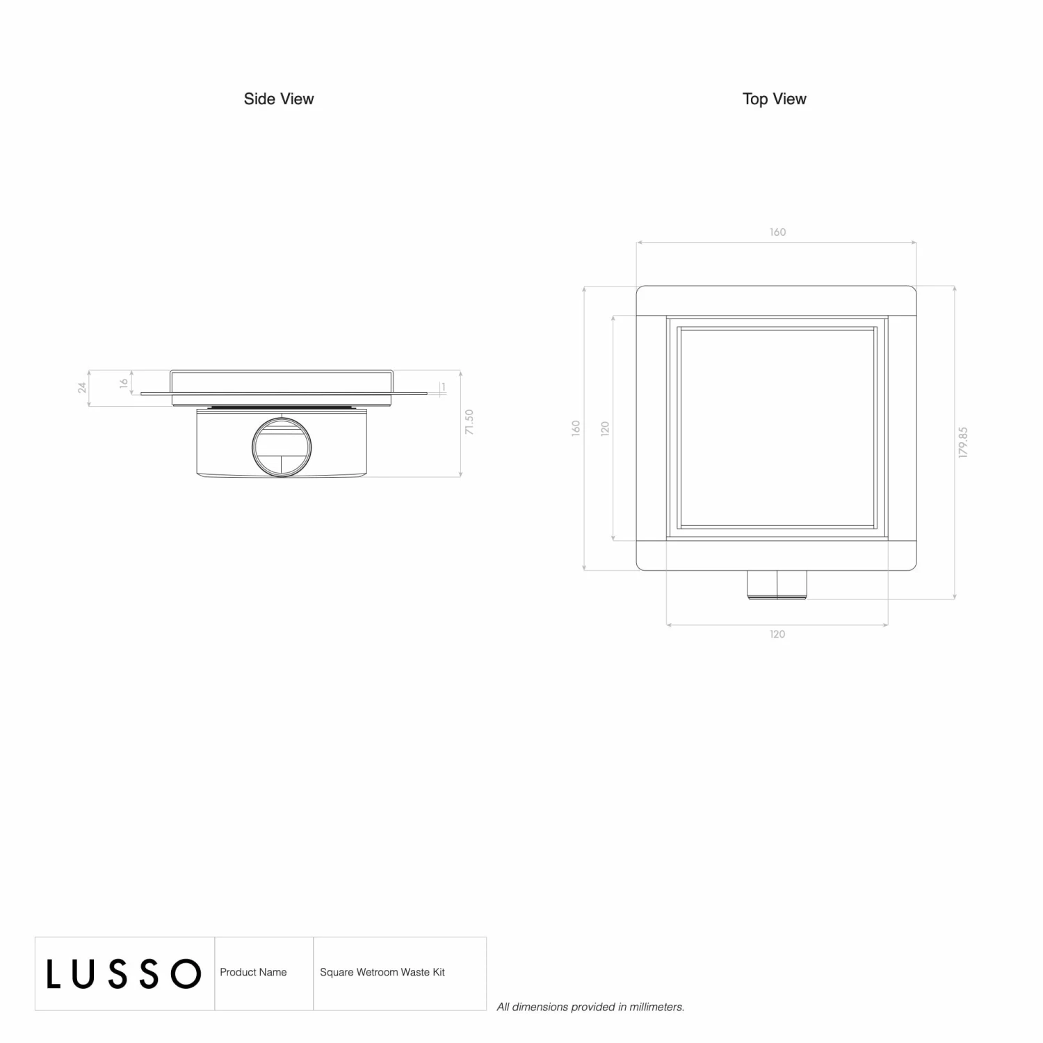 Square Matte Black Tileable Wet Room Waste Kit 5 Square Matte Black Tileable Wet Room Waste Kit - Image 3