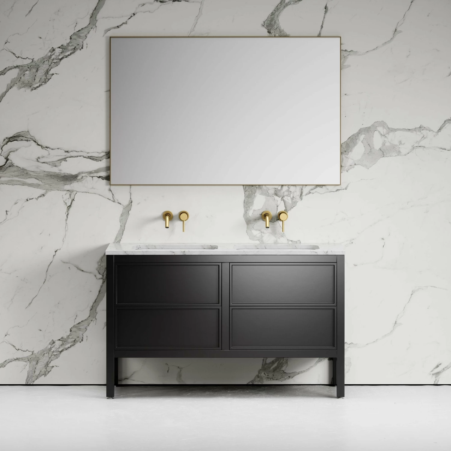 Stratford Bathroom Vanity Unit Black With Carrara Marble 1400mm 3 Stratford Bathroom Vanity Unit Black With Carrara Marble 1400mm