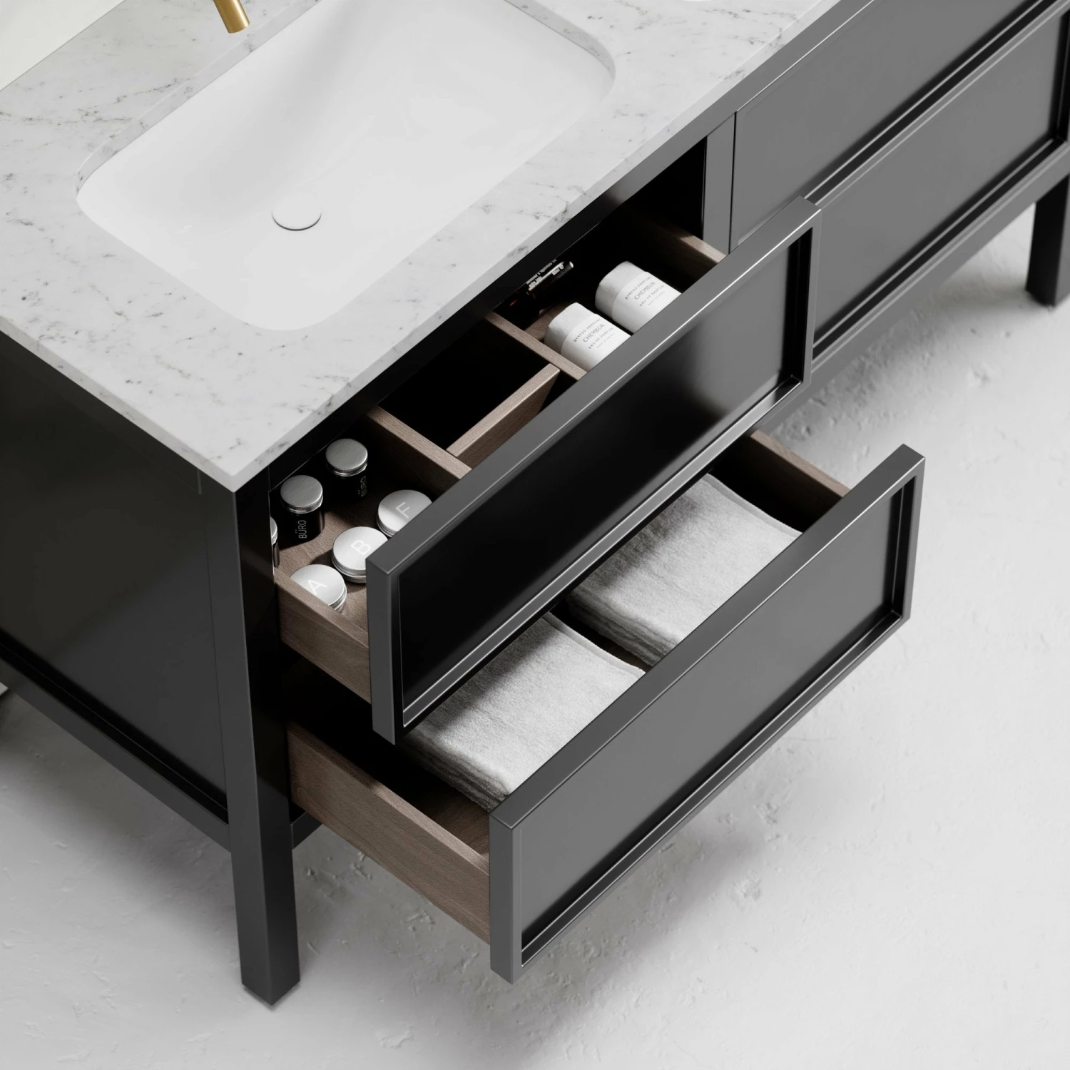 Stratford Bathroom Vanity Unit Black With Carrara Marble 1400mm 5 Stratford Bathroom Vanity Unit Black With Carrara Marble 1400mm - Image 3