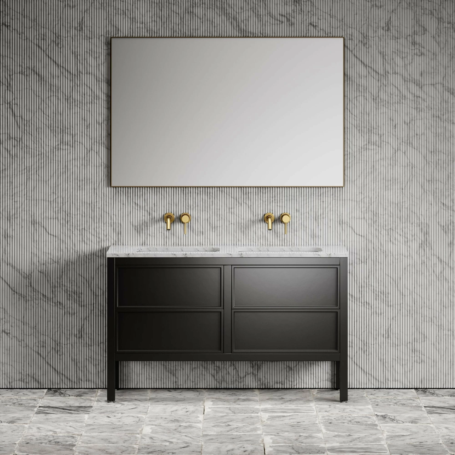 Stratford Bathroom Vanity Unit Black With Carrara Marble 1400mm 4 Stratford Bathroom Vanity Unit Black With Carrara Marble 1400mm - Image 2