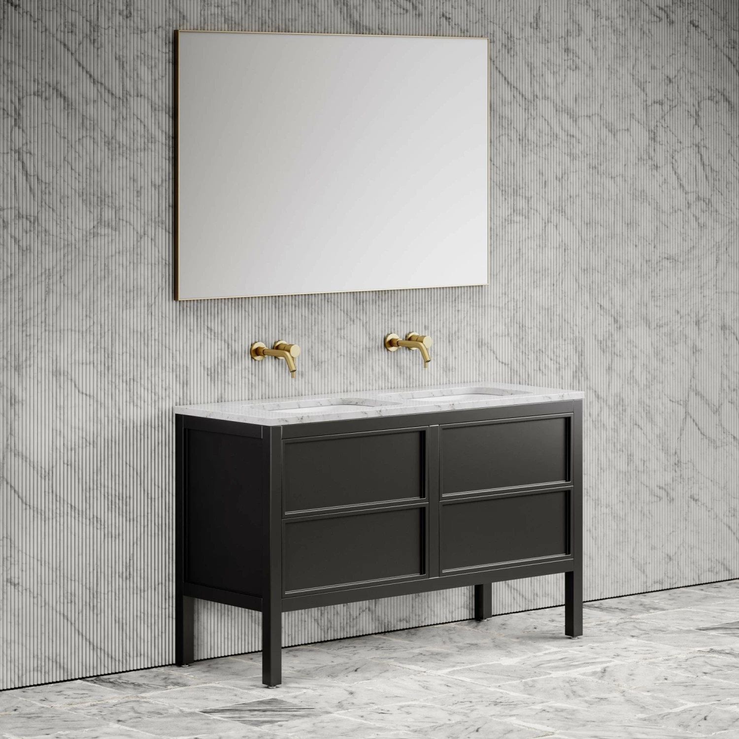 Stratford Bathroom Vanity Unit Black With Carrara Marble 1400mm 6 Stratford Bathroom Vanity Unit Black With Carrara Marble 1400mm - Image 4