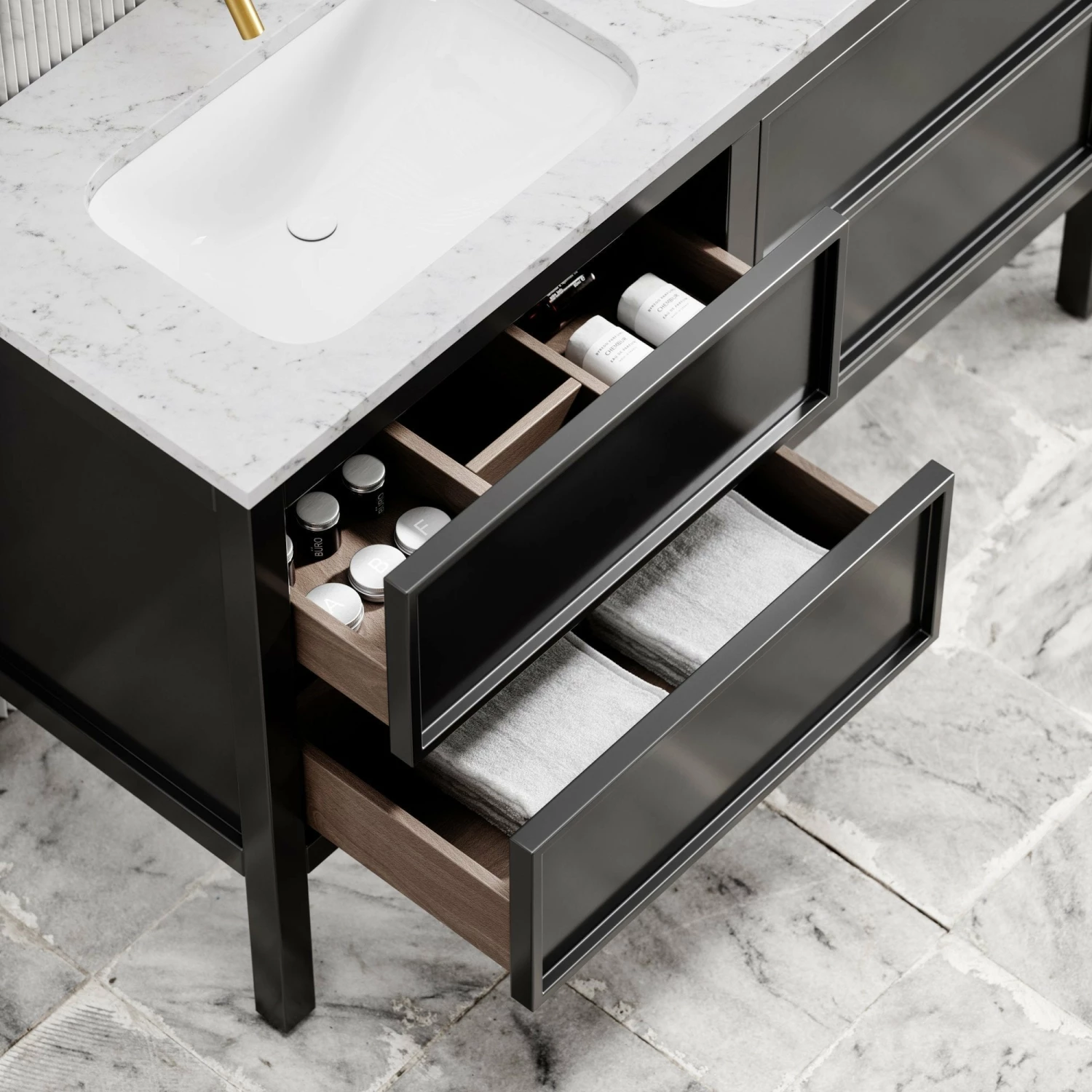 Stratford Bathroom Vanity Unit Black With Carrara Marble 1400mm 8 Stratford Bathroom Vanity Unit Black With Carrara Marble 1400mm - Image 6