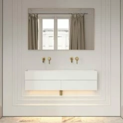 Thinn Double Vanity Unit With Stone Basin (Matte White 1200mm)