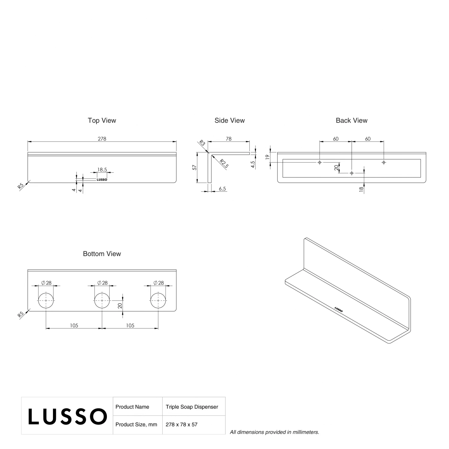 Triple Soap Dispenser Wall Bracket Brushed Stainless 5 Triple Soap Dispenser Wall Bracket Brushed Stainless - Image 3