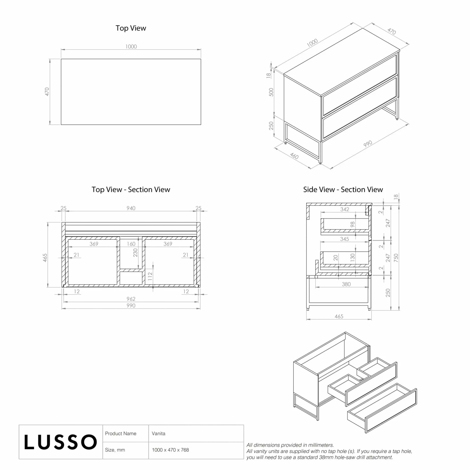 Vanita Freestanding Bathroom Vanity Matte White 1000mm 8 Vanita Freestanding Bathroom Vanity Matte White 1000mm - Image 6