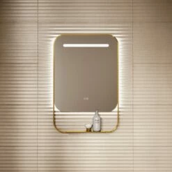 Vario Brushed Gold Mirror With Natural White LED Light And Demister 600mm -LUSSO STONE Sales vario brushed gold mirror with natural white led light and demister 600mm p6473 40658 zoom