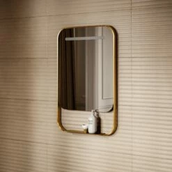 Vario Brushed Gold Mirror With Natural White LED Light And Demister 600mm -LUSSO STONE Sales vario brushed gold mirror with natural white led light and demister 600mm p6473 40659 zoom