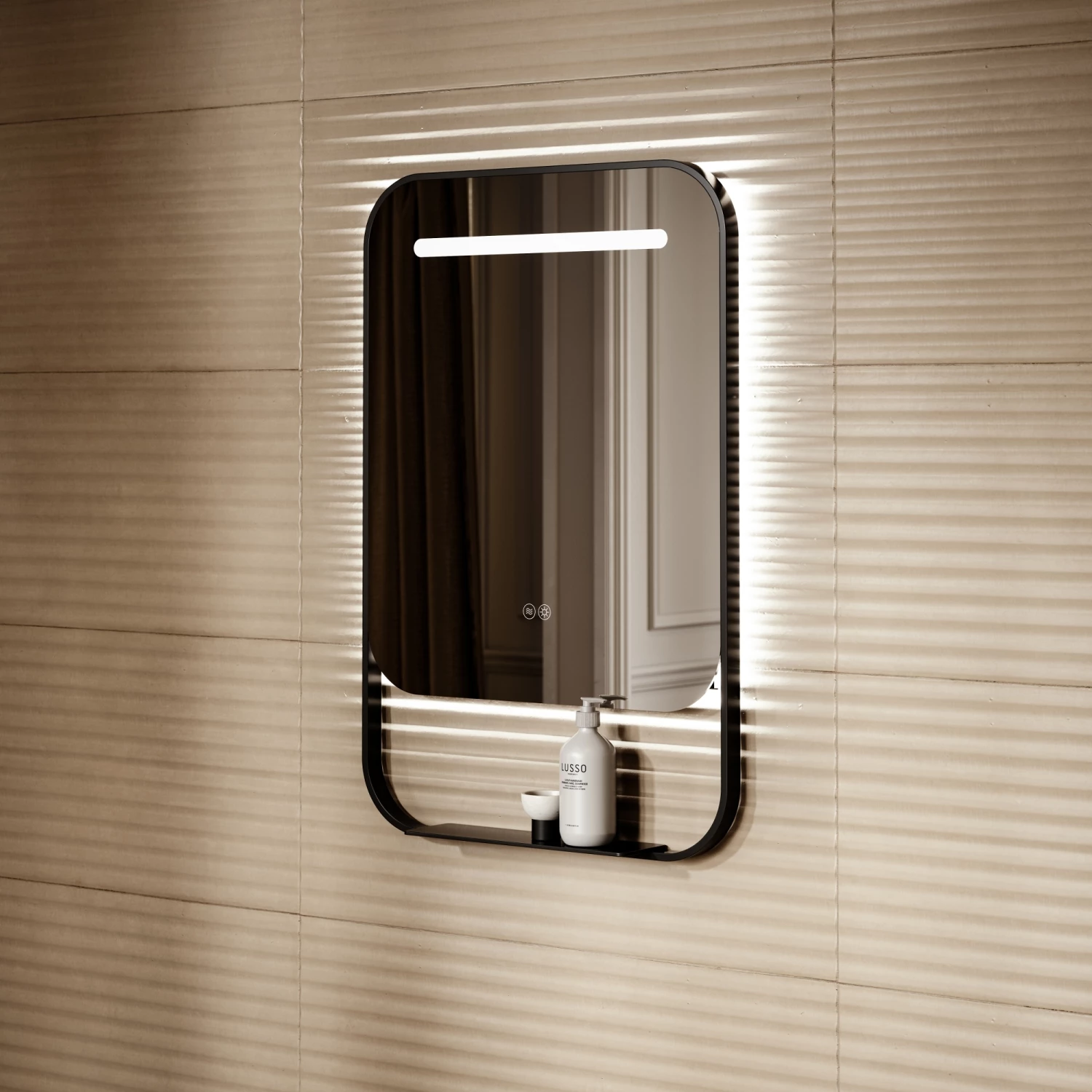 Vario Matte Black Mirror With Natural White LED Light And Demister 600mm 3 Vario Matte Black Mirror With Natural White LED Light And Demister 600mm