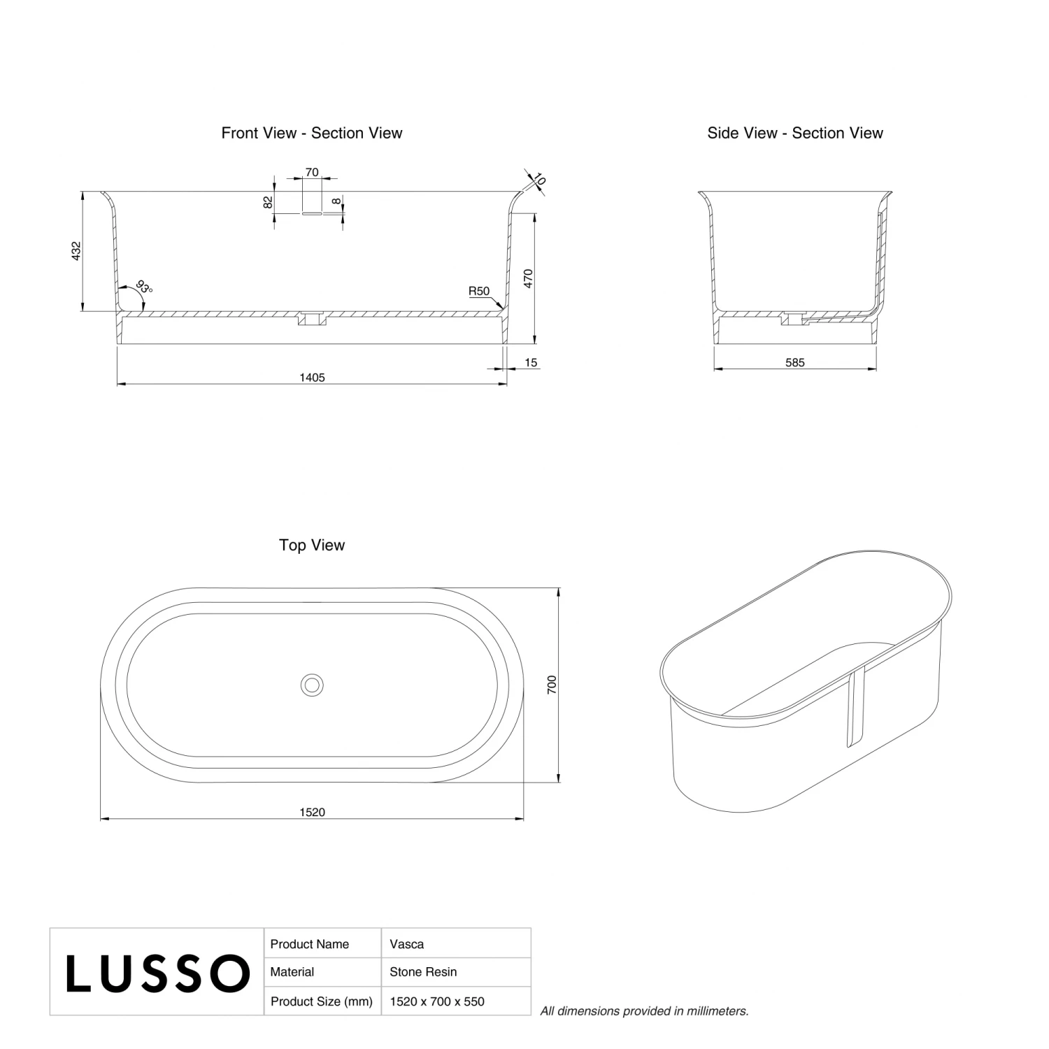 Vasca Freestanding Stone Bath 1520mm 7 Vasca Freestanding Stone Bath 1520mm - Image 5