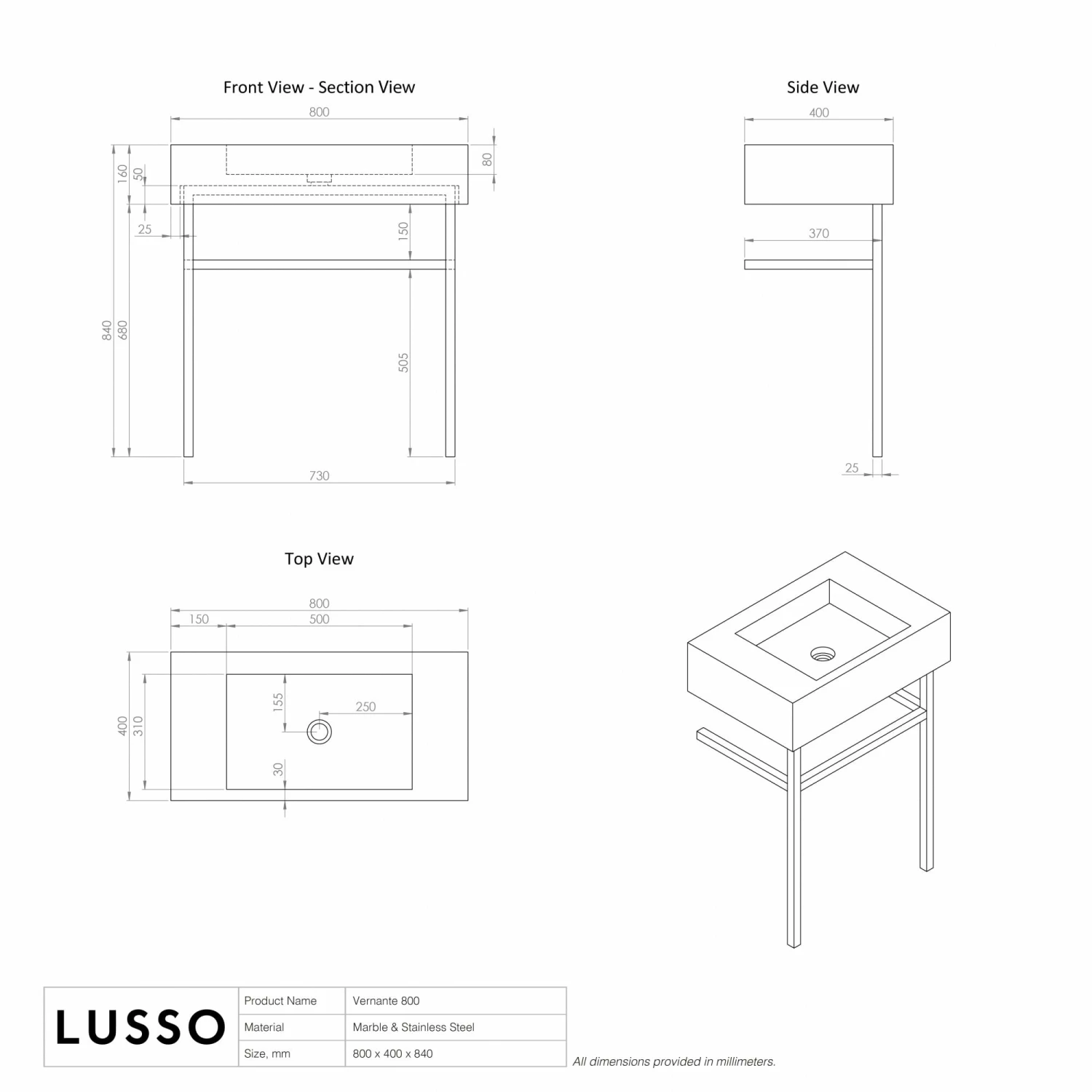 Vernante Vanity Unit With Arabescato Marble Basin 800mm 6 Vernante Vanity Unit With Arabescato Marble Basin 800mm - Image 4