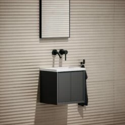 Volini Mini Cloakroom Vanity Unit With Stone Basin (Matte Anthracite 400mm) -LUSSO STONE Sales volini mini cloakroom vanity unit with stone basin matte anthracite 400mm p4584 40066 zoom