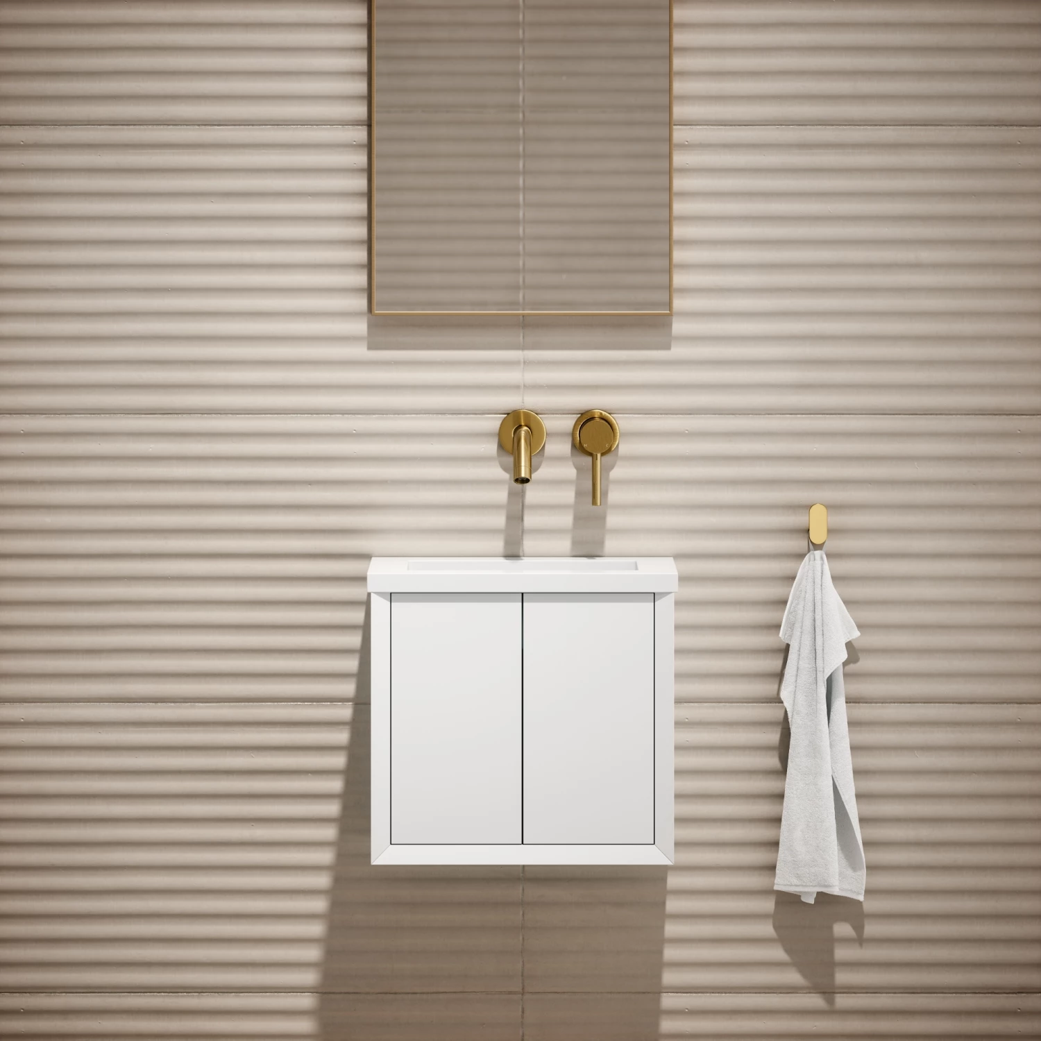 Volini Mini Cloakroom Vanity Unit With Stone Basin (Matte White 400mm) 4 Volini Mini Cloakroom Vanity Unit With Stone Basin (Matte White 400mm) - Image 2